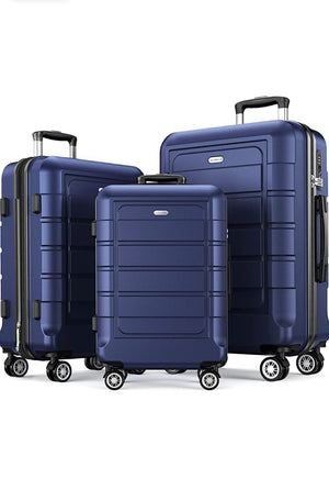 Dark Blue 3 Pcs Luggage Travel Set ABS Trolley