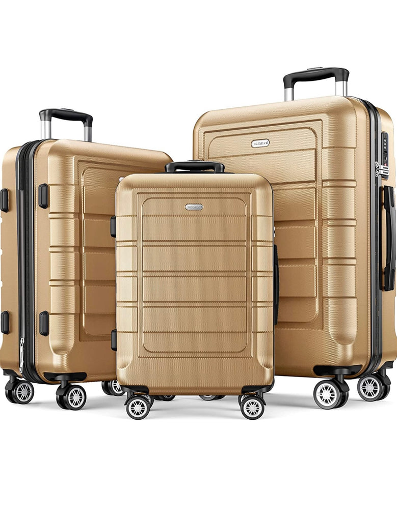 Gold 3Pc Luggage Set 20'' 24'' 28'' Trolley Suitcase ABS+PC Spinner w/TSA Lock